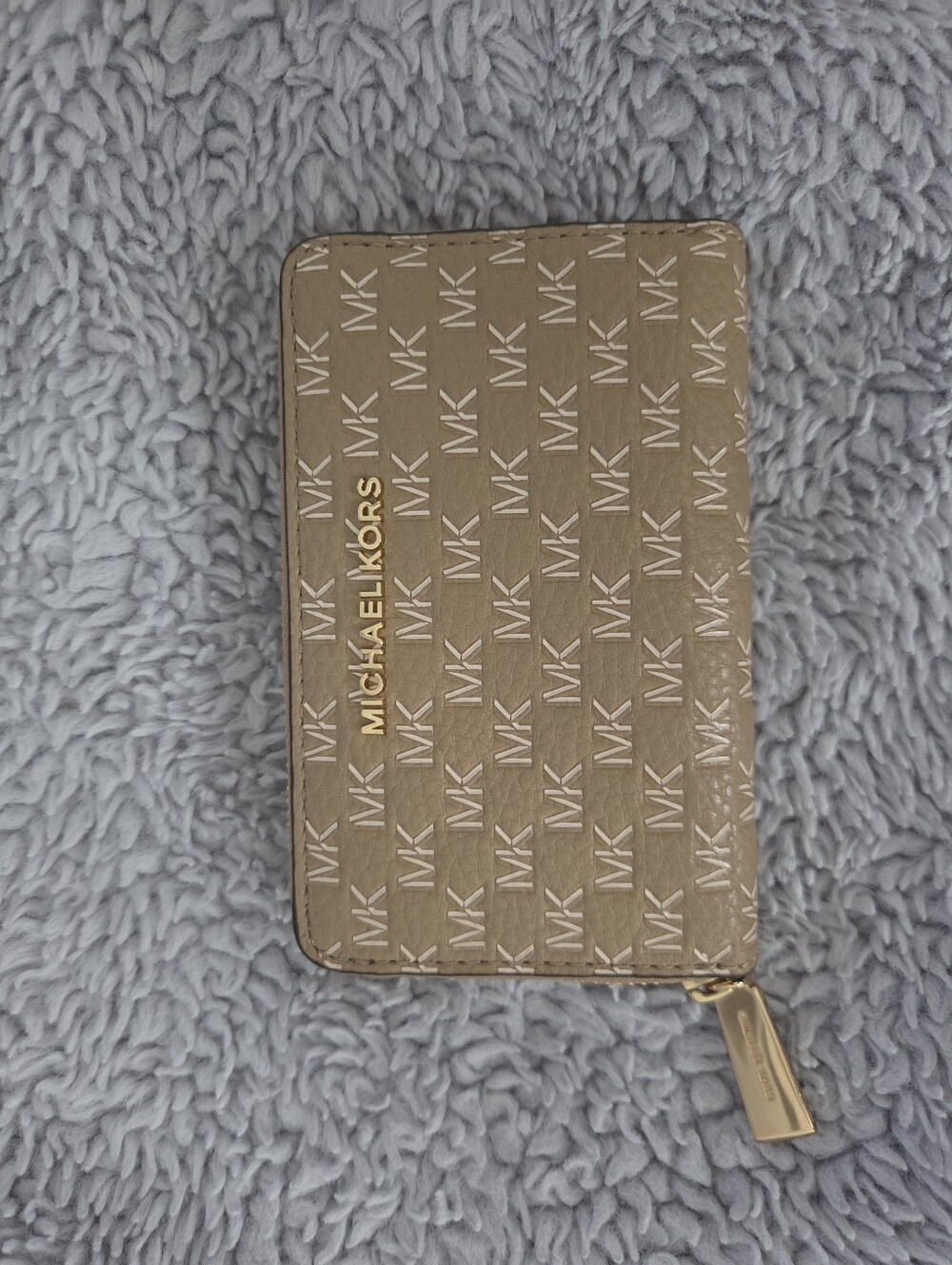 Michael Kors Tan MK Logo Zip Wallet